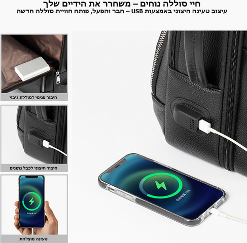 תיק גב Xenthoral Exclusive 18L למחשב 16 אינץ' עם יציאת USB מבית כאמל מאונטין - שחור