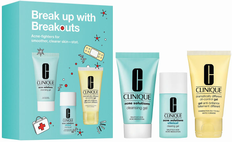 BREAK UP WITH BREAKOUTS סט ג'ל ניקוי + תכשיר ג'ל בפצעונים + ג'ל לחות