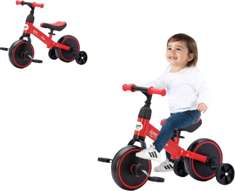 אופני איזון וגלגלי עזר + פדלים 3 ב 1 - אדום
