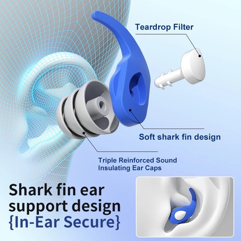 Shark Earplug 32dB אטמי אוזניים רב פעמיים לשינה עבודה לימודים ושחייה