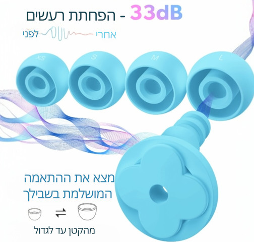 33dB‎ אטמי אוזניים מסיליקון לשינה ולריכוז Silentia