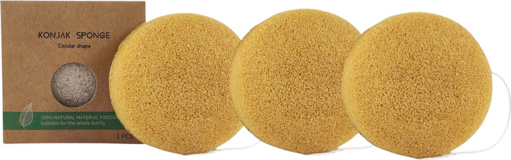 YellowKonjac – מארז 3 יחידות ספוג קונג’אק טבעי לניקוי הפנים והגוף
