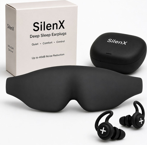 ערכת שינה – SilenX Deep Sleep Kit עם מסכת שינה תלת־ממדית וזוג אטמי אוזניים