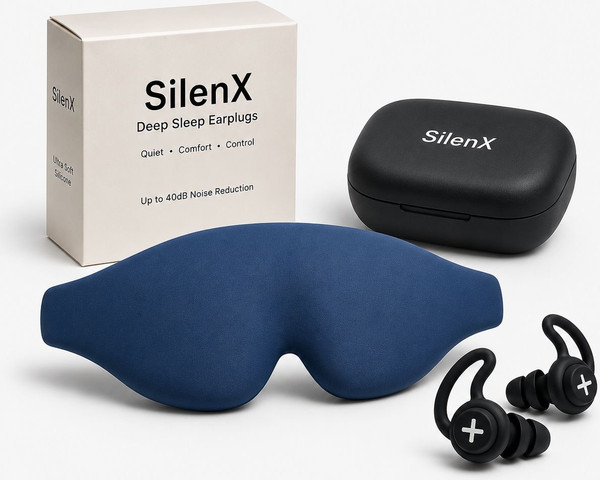 ערכת שינה – SilenX Deep Sleep Kit עם מסכת שינה תלת־ממדית וזוג אטמי אוזניים