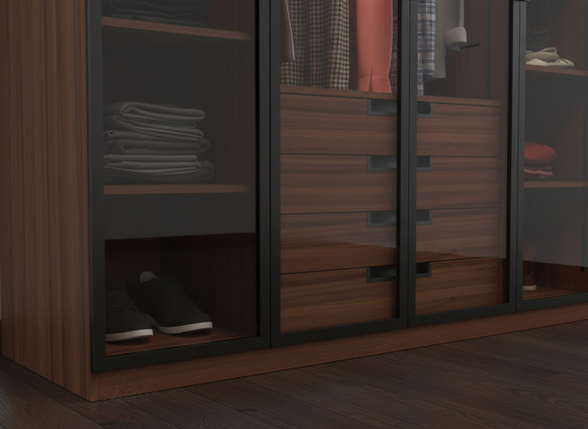 ארון 4 דלתות יוקרתי עם שילוב זכוכית אלומיניום ותאורת LED מובנית דגם מדריד
