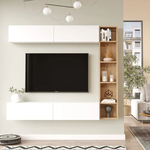 מזנון צף בשילוב מדפים דגם קורל מבית Twins Design