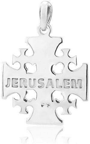שרשרת צלב ירושלים לגבר אישה מכסף 925 משובץ אבני לאפיס טבעי ומרקיזטות