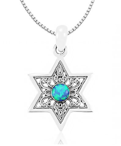 שרשרת מגן דוד (1.8*2 ס"מ) לגבר/אישה מכסף 925 סטרלינג עם אבן אופל