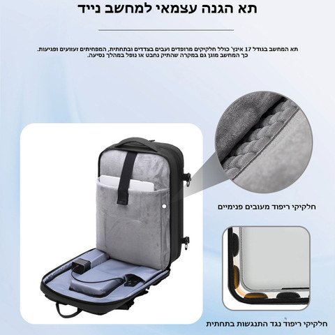 תיק גב Eronith Xtreme 55L למחשב 17 אינץ' נגד גניבות מבית כאמל מאונטין - שחור