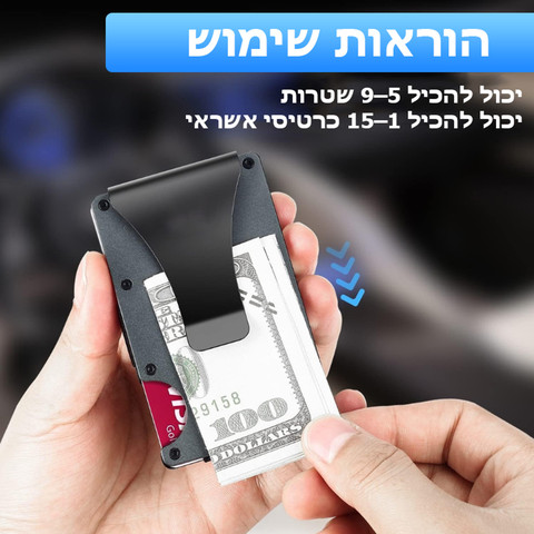 ארנק Krynoril™ אולטרה מבית כאמל מאונטיין – ארנק מתכתי דק במיוחד עם הגנת RFID - פחמן מחושל כחול עם טבעת כחולה