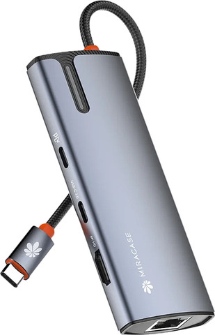 מפצל 8IN1 רשת Miracase USB-C3+USB-C2 PD100W+HDMI MHUB530