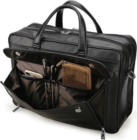 תיק עסקים The Johnny Pro 25L למחשב 17 אינץ' מעור אמיתי מבית כאמל מאונטין - שחור (15 15.6 16) אינץ