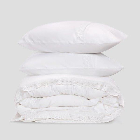Luxury White כותנה משובחת - סט סאטן 300 עם תחרה