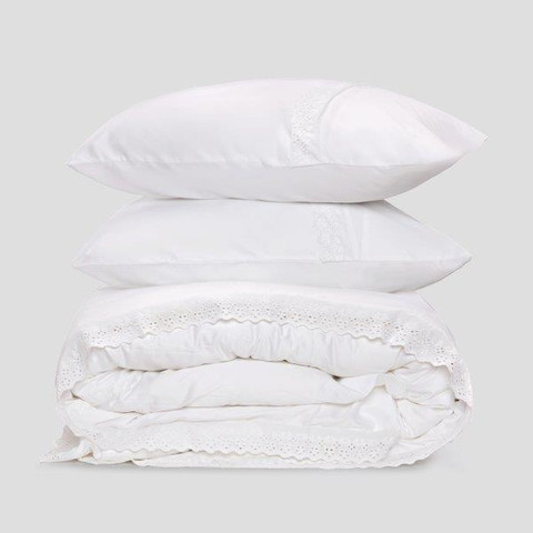 סט סאטן 300 עם מסגרת רקומה בלבן Luxury White