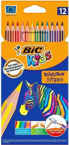 BIC Evolution Stripes – עפרונות צבעוניים 12 יחידות