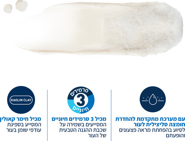 ניקוי חימר מקציף לעור הנוטה לפצעונים