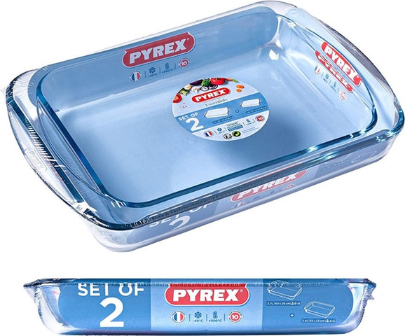 סט 2 תבניות מלבניות זכוכית Pyrex