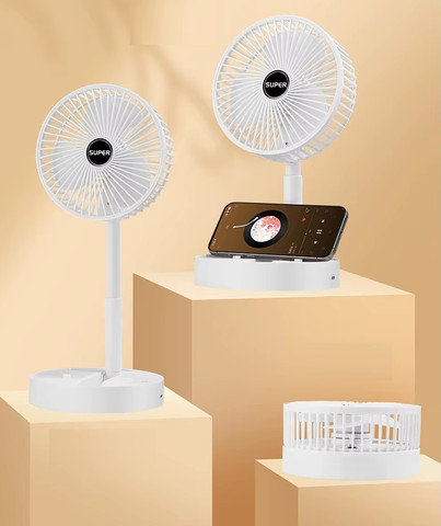 מאוורר נייד נטען עצמתי טלסקופי S FAN כולל מעמד לסמארטפון