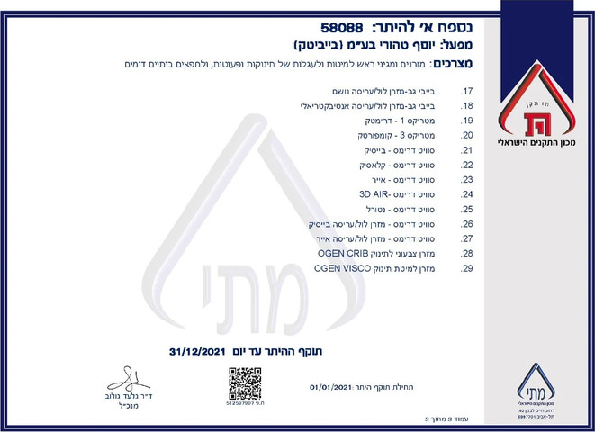 מזרן נושם למיטת מעבר בגודל 130*70 ס"מ מבית BabyTech