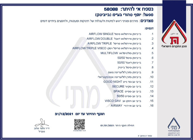 מזרן נושם למיטת מעבר בגודל 130*70 ס"מ מבית BabyTech
