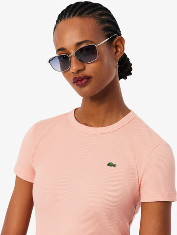 חולצת טישירט קצרה לקוסט Slim Fit Ribbed Cotton נשים - לקוסט - Pink