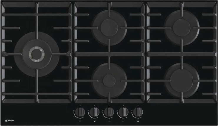 כיריים גז 90 ס"מ 5 להבות Gorenje GCW951B זכוכית שחורה