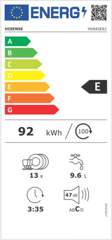 מדיח כלים רחב אינטגרלי 13 מע' כלים Hisense HV642E61