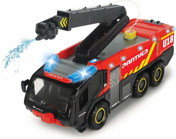 כבאית נמל תעופה RC 6X6 אורות וצלילים עם שלט רחוק, בעלת זרנוק מים על מנוף מתקפל היורה מים אמיתיים