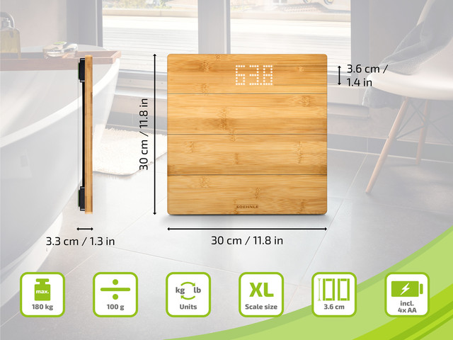 משקל אדם יוקרתי בעיצוב מבמבוק טבעי Style Sense Bamboo Magic