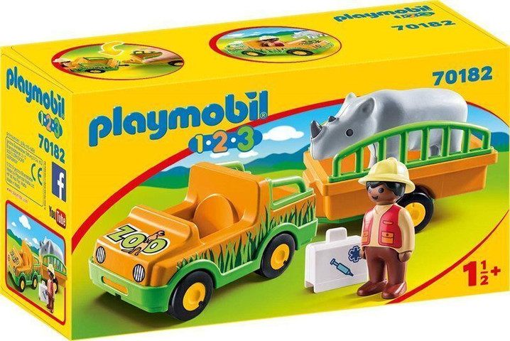 פליימוביל רכב גן חיות וקרנף לגיל הרך 1,2,3 70182 - Playmobil
