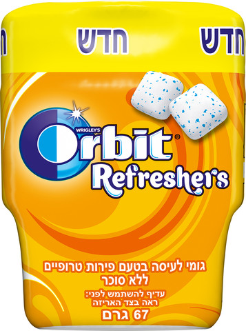 רפרשרס גומי לעיסה לא סוכר בטעם פירות טרופיים בקבוקון