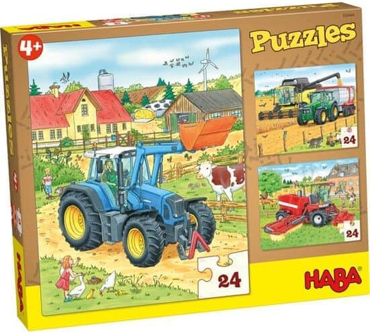 מארז 3 פאזלים טרקטורים (24 חלקים כ"א) - HABA