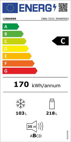 מקרר מקפיא תחתון 320 ליטר Liebherr CBNC 5223 לבן