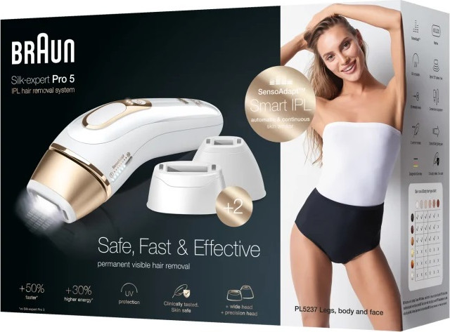 מסיר שיער ביתי בלייזר IPL כולל סכין גילוח Braun בראון Silk-expert Pro 5 PL5237