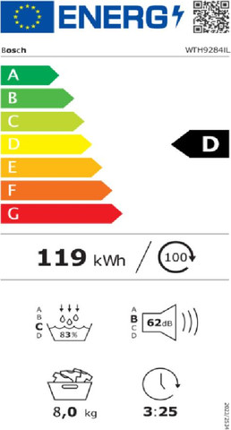 מייבש כביסה 8 ק"ג קונדנסור משאבת חום Bosch WTH9284IL Serie 4 | פולין