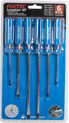 סט מברגים פיליפס + שטוח מגנטי 6 יח' - Fixtec