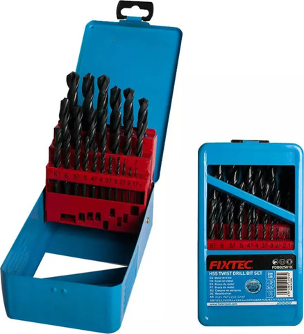 סט מקדחים 25 חלקים HSS – דגם FIXTEC FDBG2501K | קוטר 1–13 מ"מ