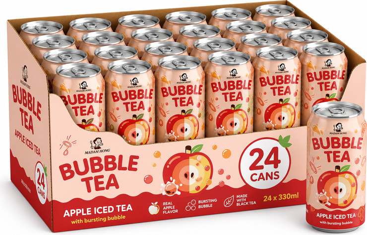 מארז 24 יחידות BUBBLE TEA - אייס תה  תפוח 320 מ"ל