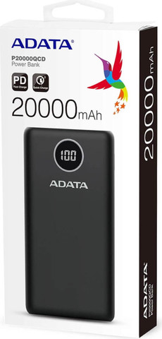 סוללת גיבוי ניידת 20,000mAh כולל חיבור Adata USB-C איי דאטא AP20000QCD שחור