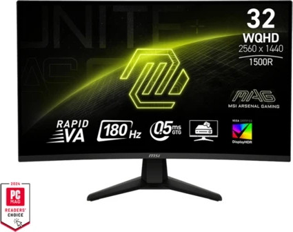 מסך גיימינג קעור MSI MAG 32CQ6F בגודל "32 עם קצב ריענון של 180Hz