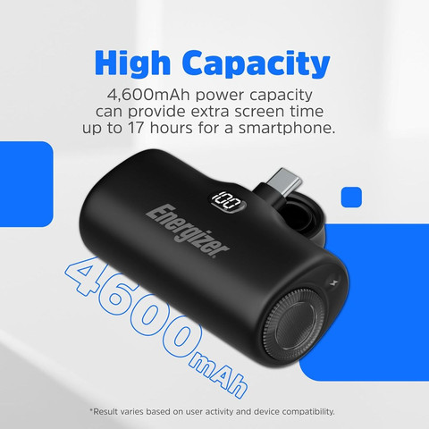 מטען נייד Energizer 4600mAh עם יציאת USB-C מהירה 22.5W – דגם UE4600PQ
