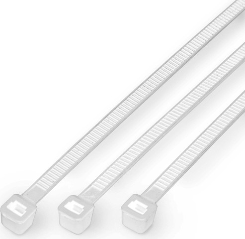 אזיקונים 4.8X370 מ"מ, חבק לבן 100 יחידות, עמידות גבוהה בקרינת UV, עמידות בטמפ' עד 85 (C°)