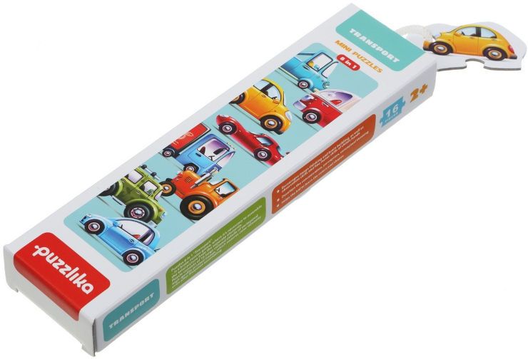 סט 8 פאזלים 2 חלקים למתחילים, עבים במיוחד בקופסת קרטון רב פעמית - כלי תחבורה