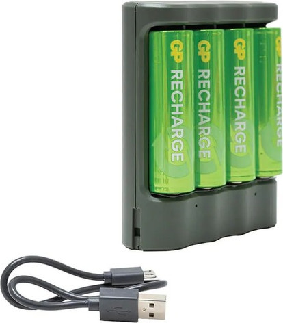 מטען GP RECHARGE עם 4 סוללות AA נטענות 2100mAh