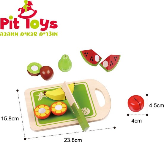סט חיתוך פירות מעץ עם מגש - Pit Toys