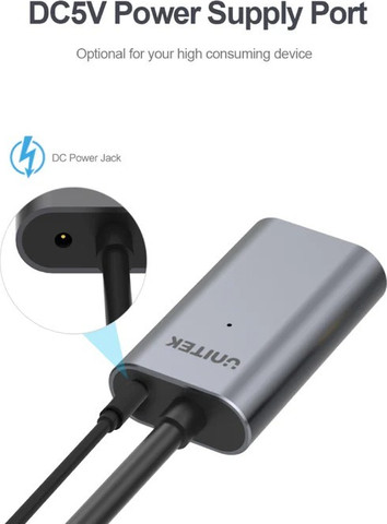 UNITEK כבל הארכה USB 3.0 אקטיבי 5 מטר | 5Gbps | כולל כניסת מתח ליציבות מלאה