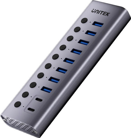 מפצל USB אקטיבי UNITEK 10-in-1 עם מפסקים אישיים (8xUSB-A + 2xUSB-C)