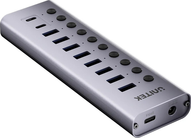 מפצל USB אקטיבי UNITEK 10-in-1 עם מפסקים אישיים (8xUSB-A + 2xUSB-C)