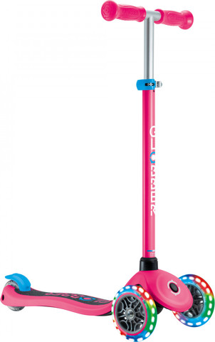 קורקינט לילדים פרימו לייטס Primo Lights אורות בגלגלים, נעילת היגוי וידית בגובה משתנה - ורוד פוקסיה