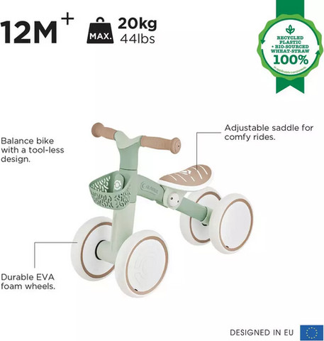 אופני למידה מגיל שנה דגם Learning Bike Ecologic צבע ירוק-פיסטוק